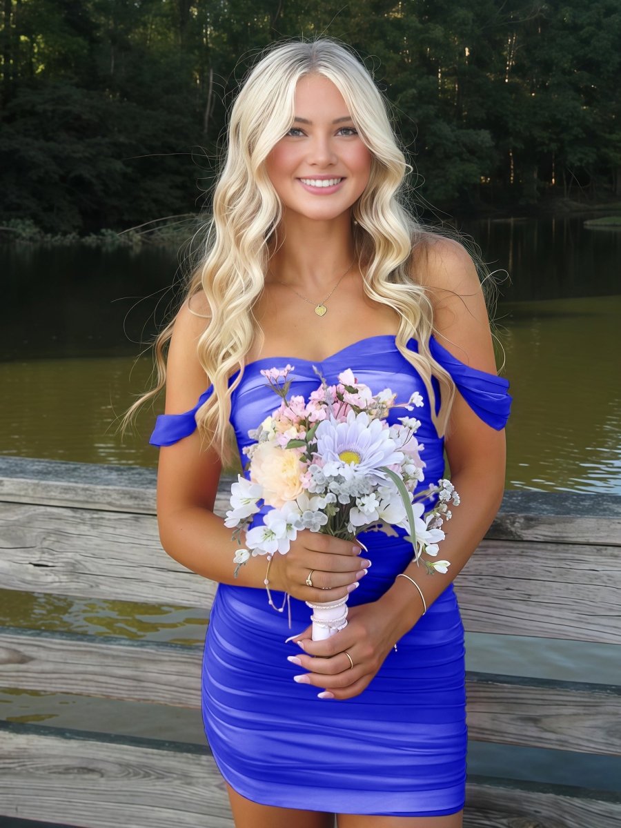 Anette | Royal Blue - Off The Shoulder Tulle Short Homecoming & Cocktail Dresses