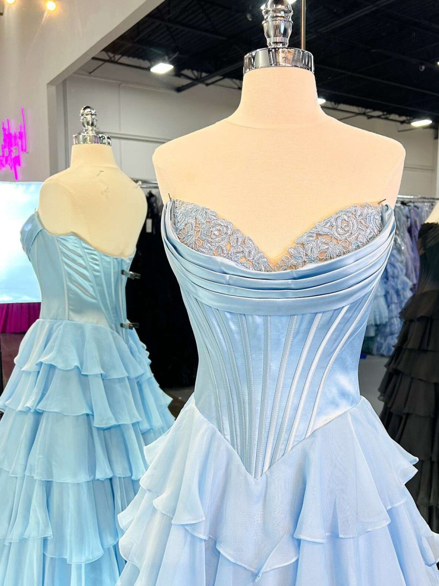 Ardea | Strapless A-Line Ruffle Long Prom Dress With Split