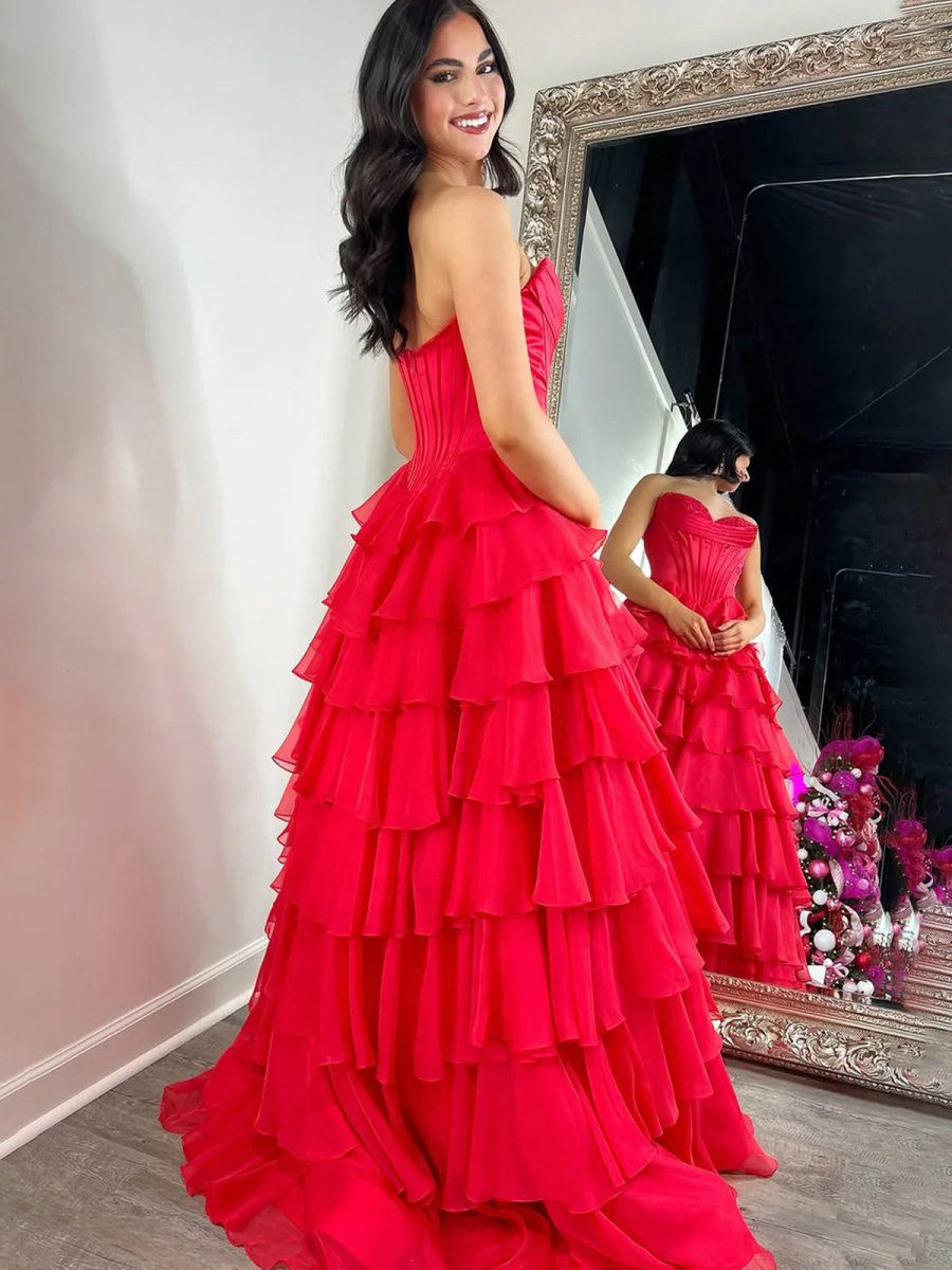 Ardea | Strapless A-Line Ruffle Long Prom Dress With Split