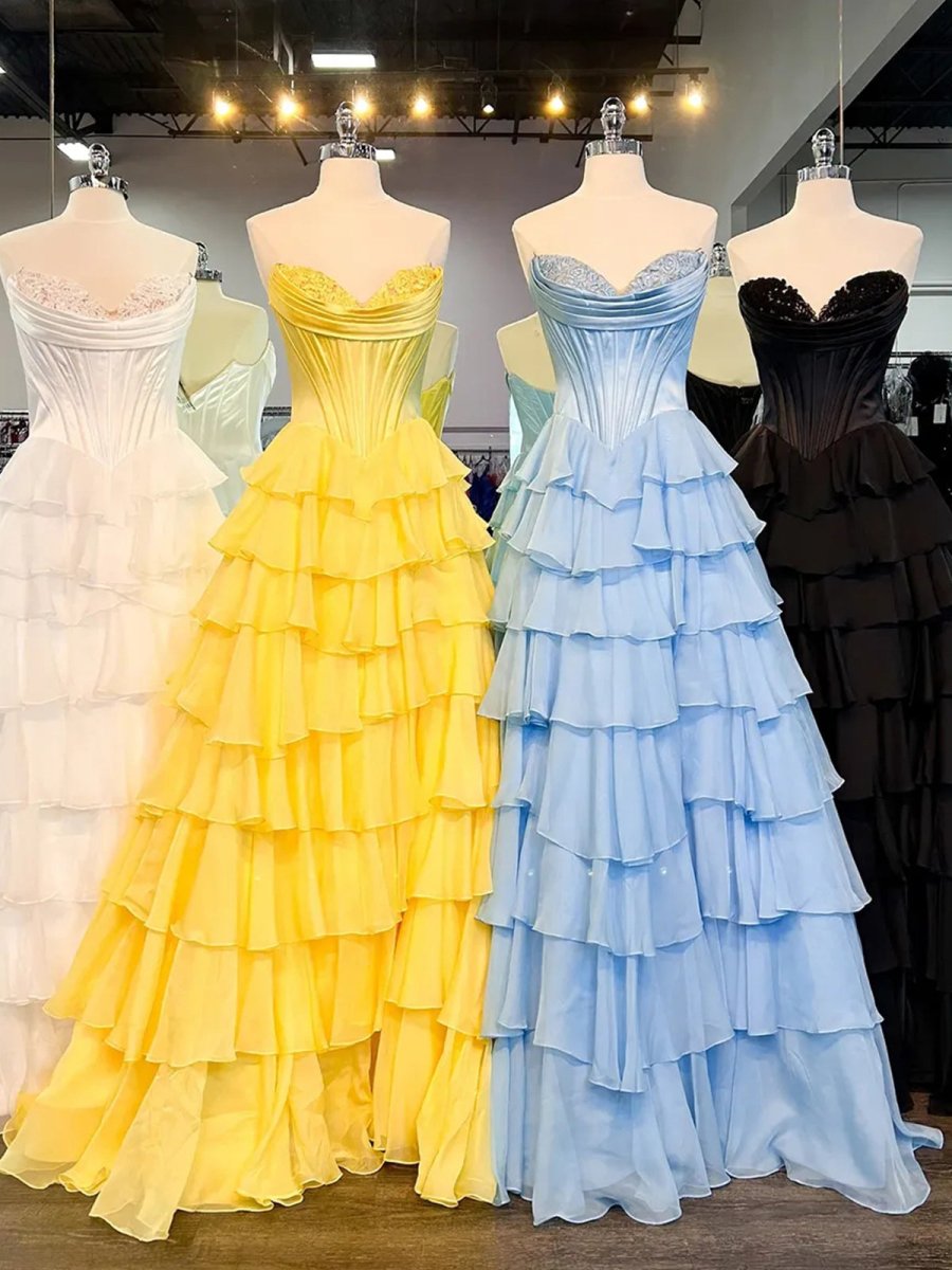 Ardea | Strapless A-Line Ruffle Long Prom Dress With Split