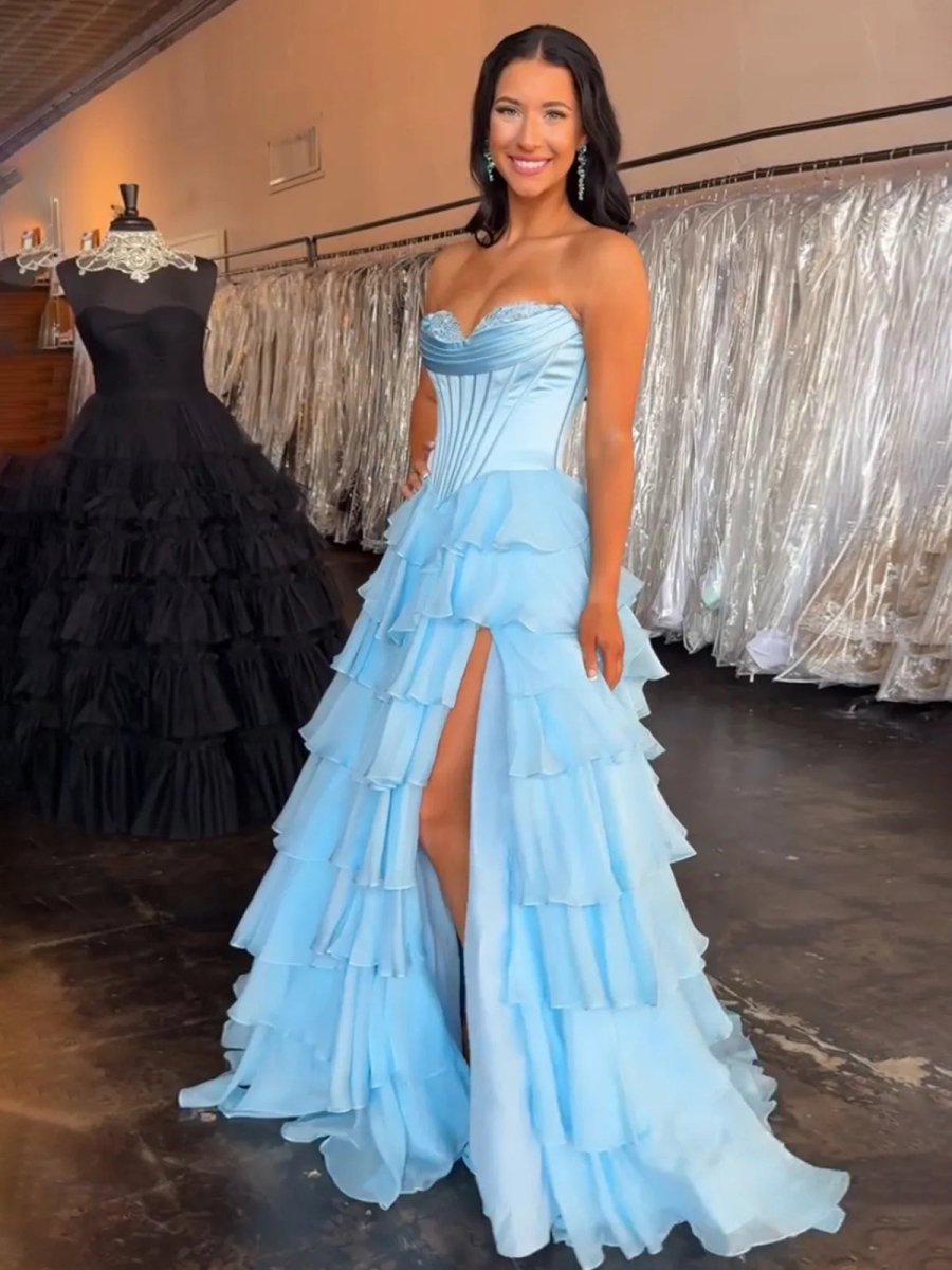 Ardea | Strapless A-Line Ruffle Long Prom Dress With Split