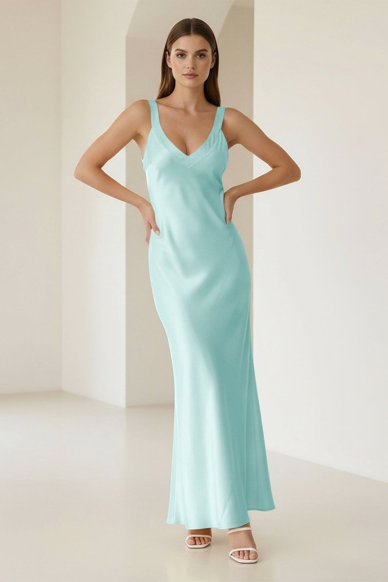 Bliss | Yellow Mermaid Satin V Neck Long Party Dress