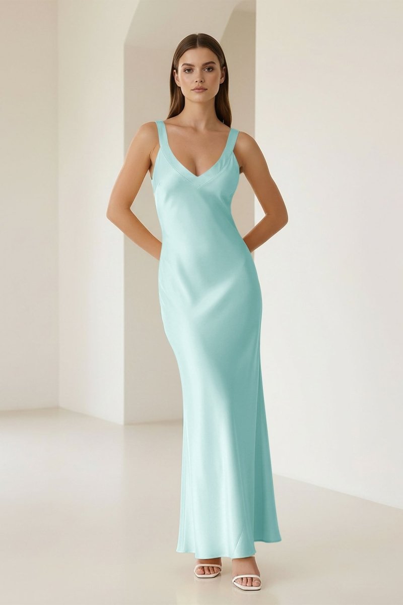 Bliss | Yellow Mermaid Satin V Neck Long Party Dress