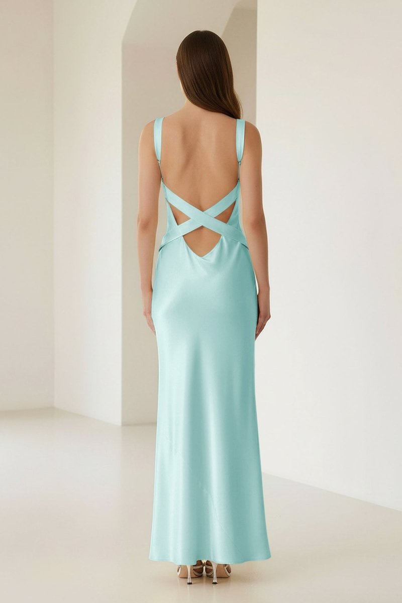 Bliss | Yellow Mermaid Satin V Neck Long Party Dress