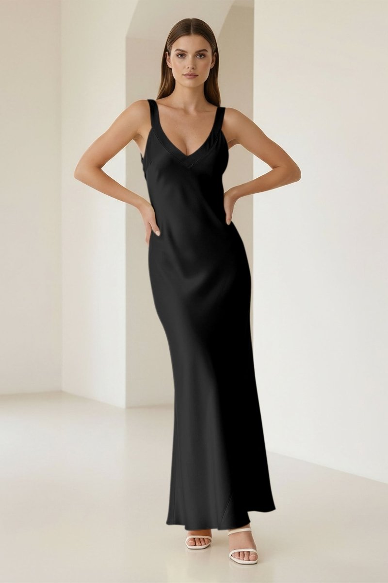 Bliss | Yellow Mermaid Satin V Neck Long Party Dress