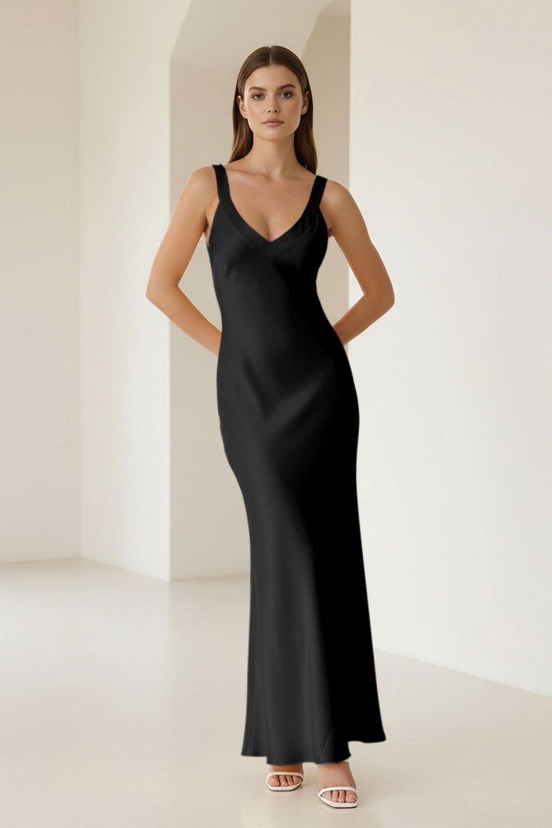 Bliss | Yellow Mermaid Satin V Neck Long Party Dress