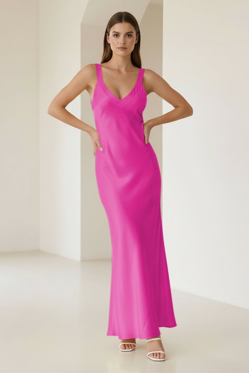 Bliss | Yellow Mermaid Satin V Neck Long Party Dress