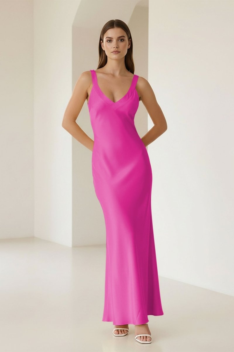 Bliss | Yellow Mermaid Satin V Neck Long Party Dress