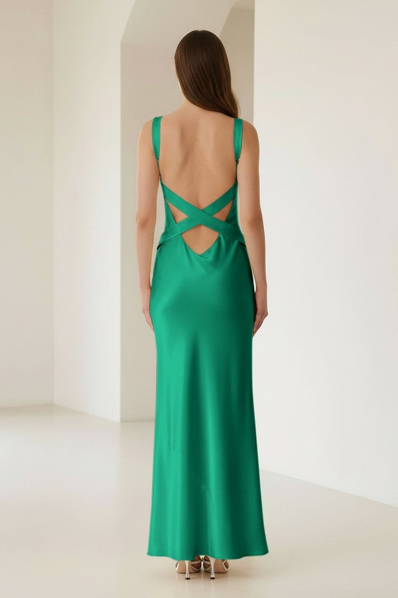 Bliss | Yellow Mermaid Satin V Neck Long Party Dress