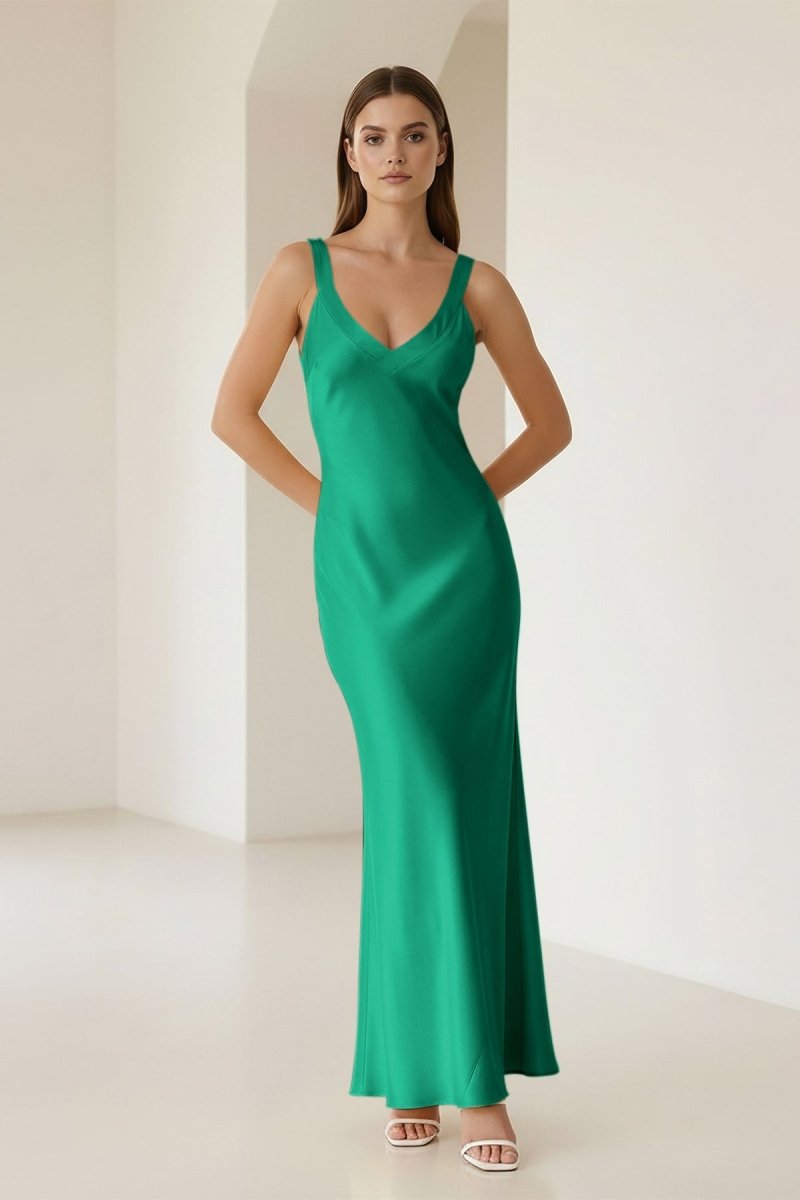 Bliss | Yellow Mermaid Satin V Neck Long Party Dress