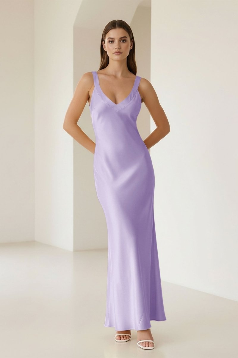 Bliss | Yellow Mermaid Satin V Neck Long Party Dress