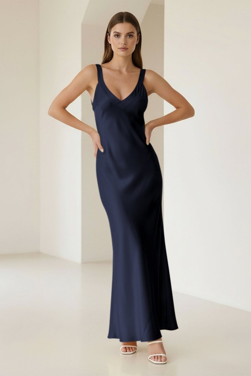 Bliss | Yellow Mermaid Satin V Neck Long Party Dress