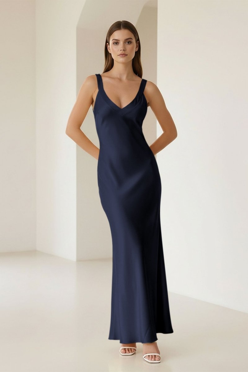 Bliss | Yellow Mermaid Satin V Neck Long Party Dress