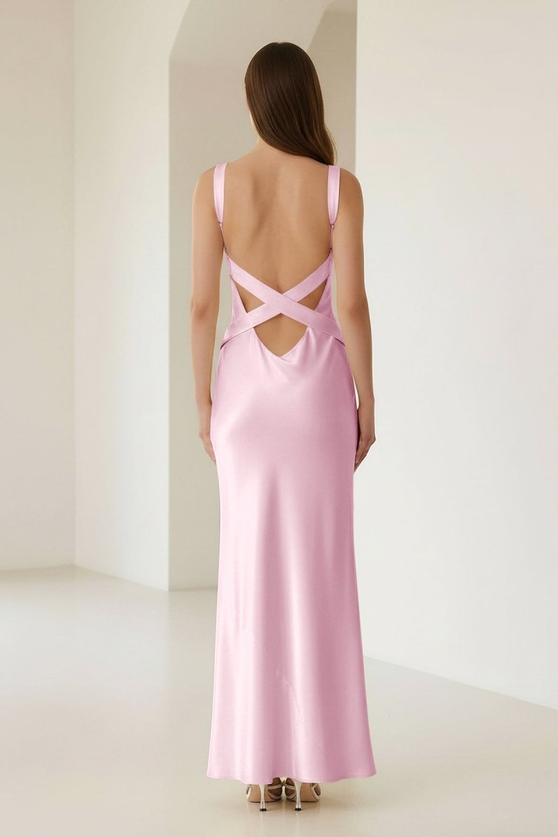 Bliss | Yellow Mermaid Satin V Neck Long Party Dress