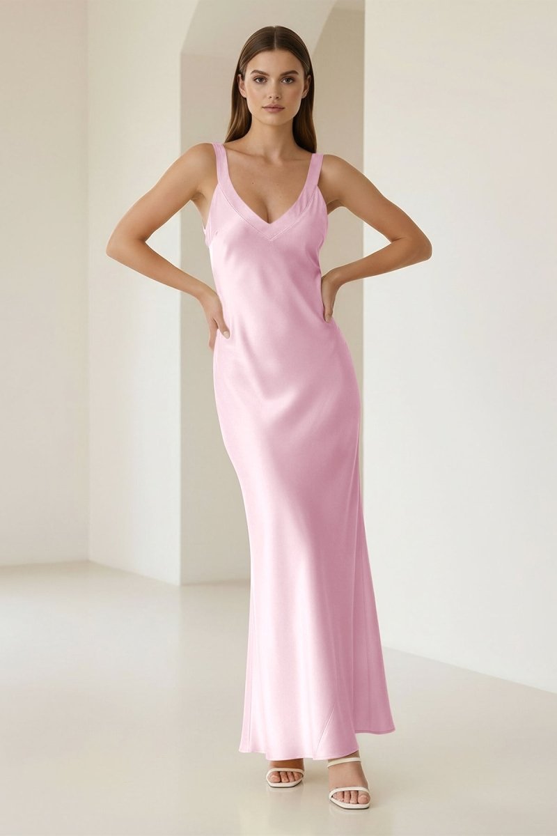 Bliss | Yellow Mermaid Satin V Neck Long Party Dress