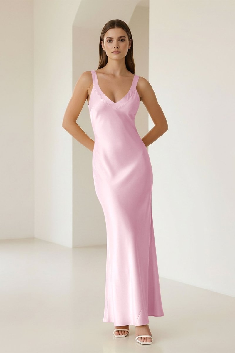 Bliss | Yellow Mermaid Satin V Neck Long Party Dress