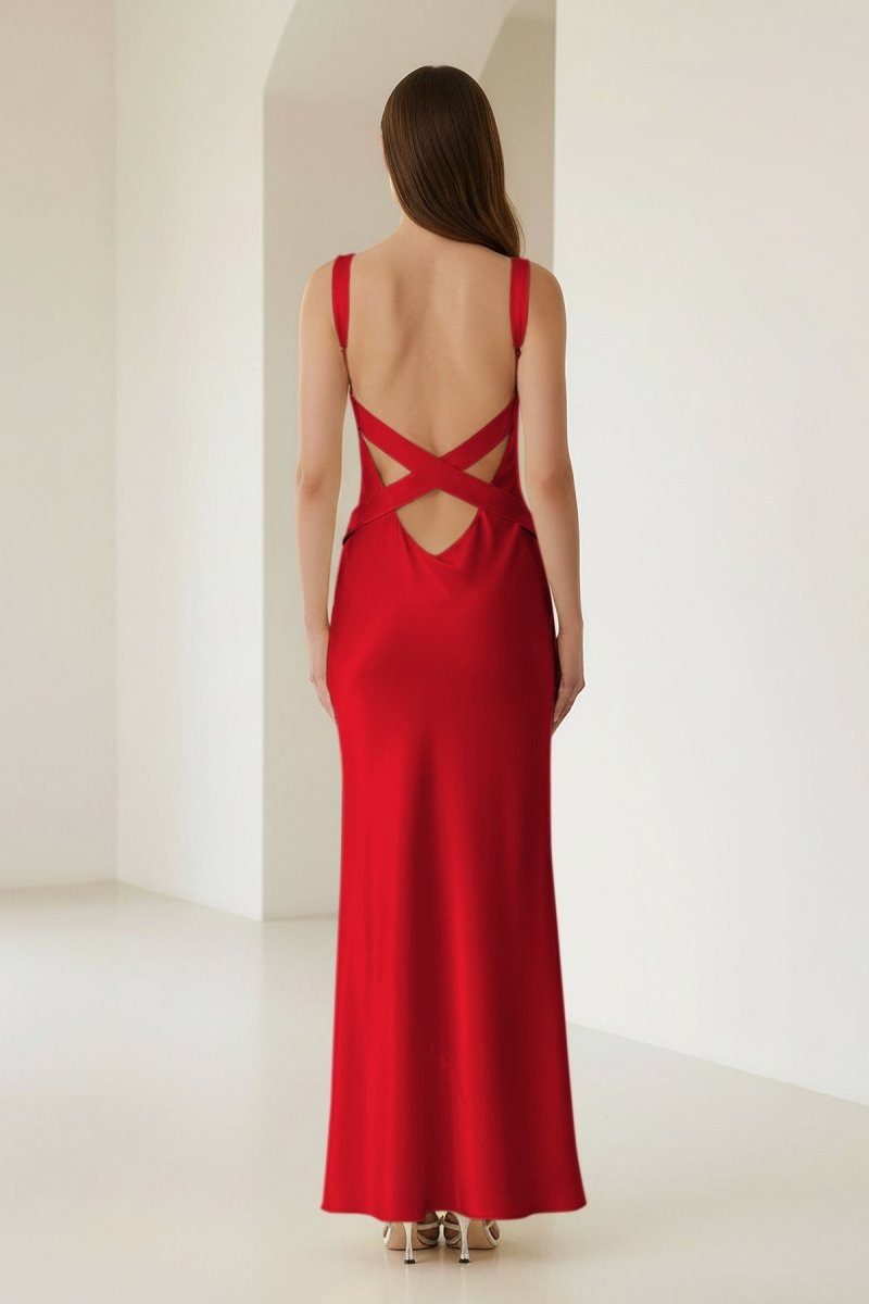 Bliss | Yellow Mermaid Satin V Neck Long Party Dress