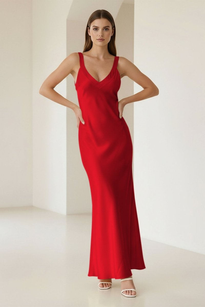 Bliss | Yellow Mermaid Satin V Neck Long Party Dress