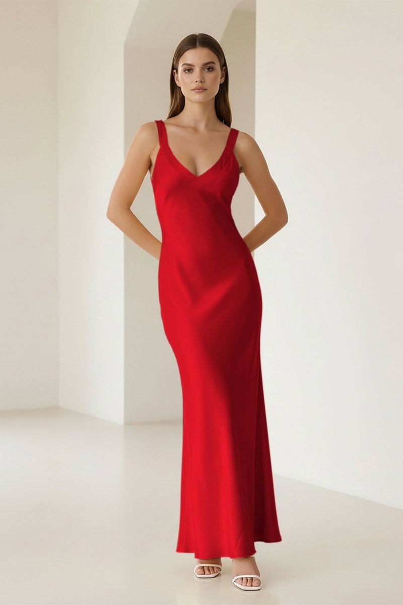 Bliss | Yellow Mermaid Satin V Neck Long Party Dress