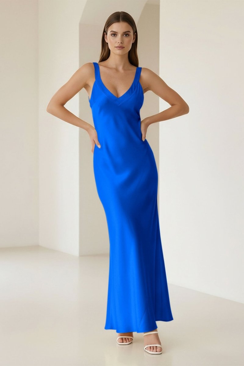 Bliss | Yellow Mermaid Satin V Neck Long Party Dress