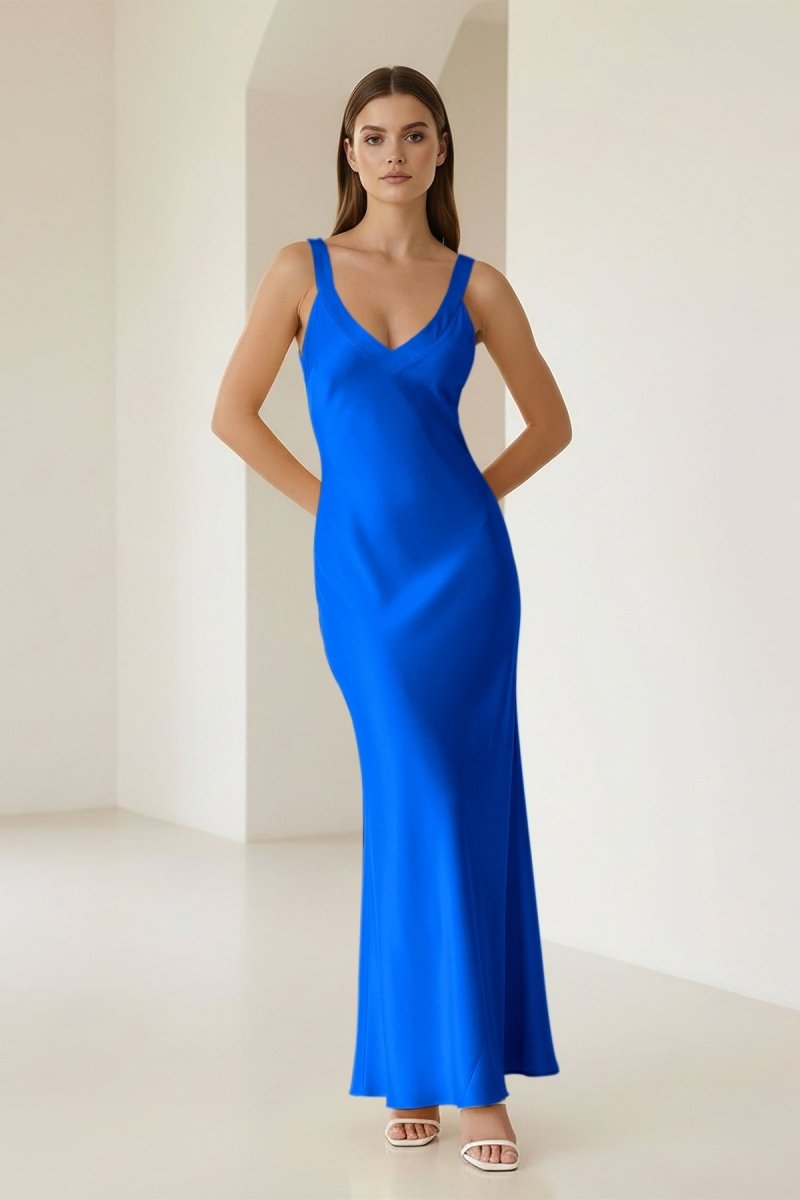 Bliss | Yellow Mermaid Satin V Neck Long Party Dress