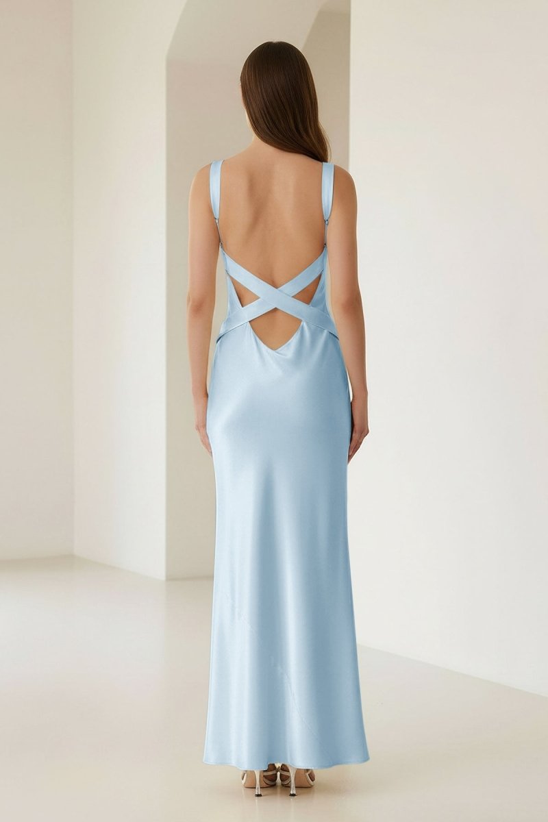 Bliss | Yellow Mermaid Satin V Neck Long Party Dress