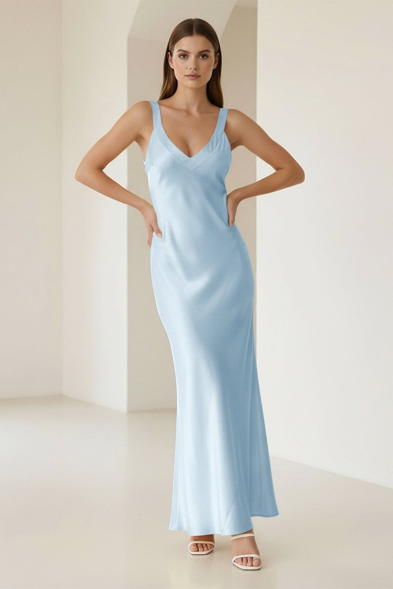 Bliss | Yellow Mermaid Satin V Neck Long Party Dress