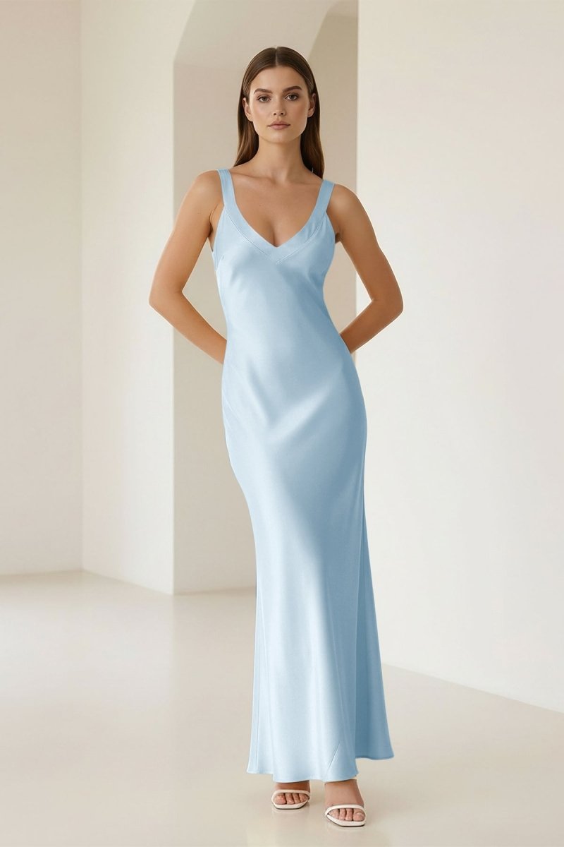 Bliss | Yellow Mermaid Satin V Neck Long Party Dress