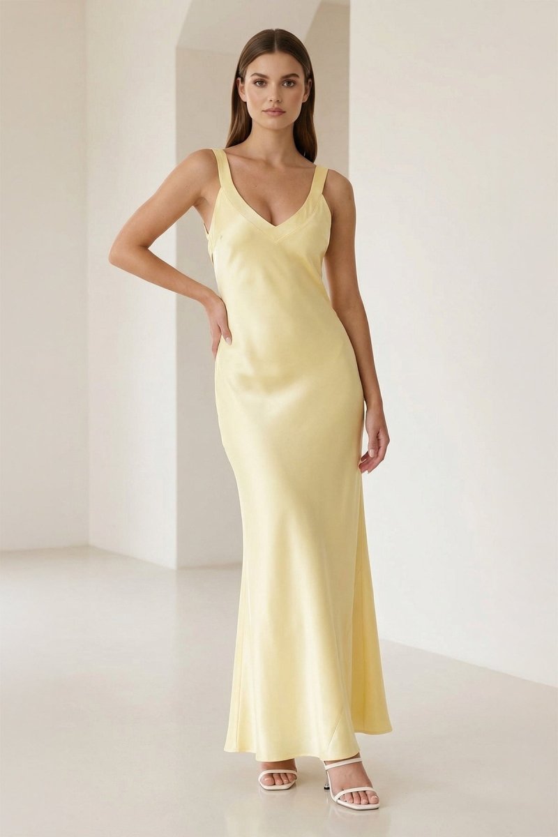 Bliss | Yellow Mermaid Satin V Neck Long Party Dress
