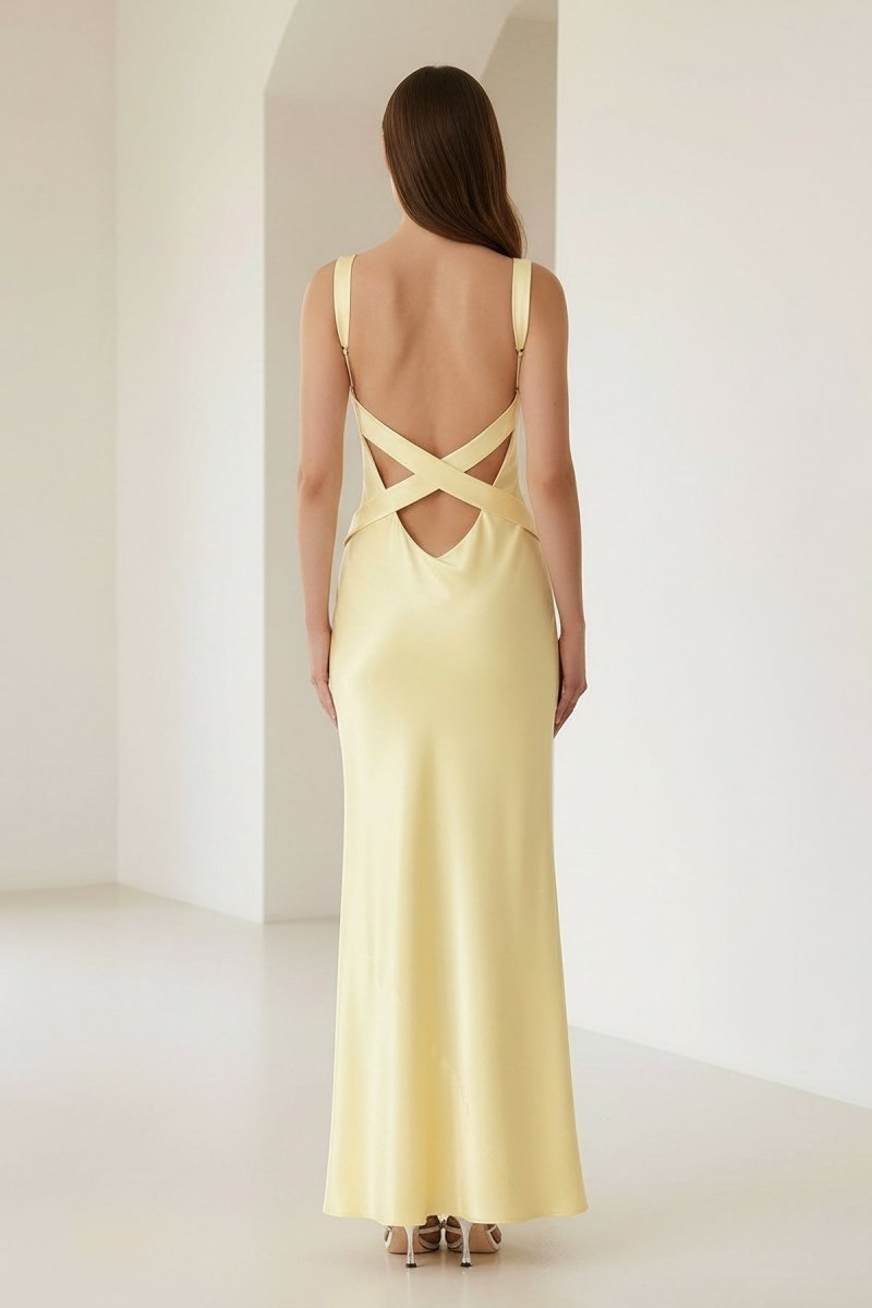 Bliss | Yellow Mermaid Satin V Neck Long Party Dress