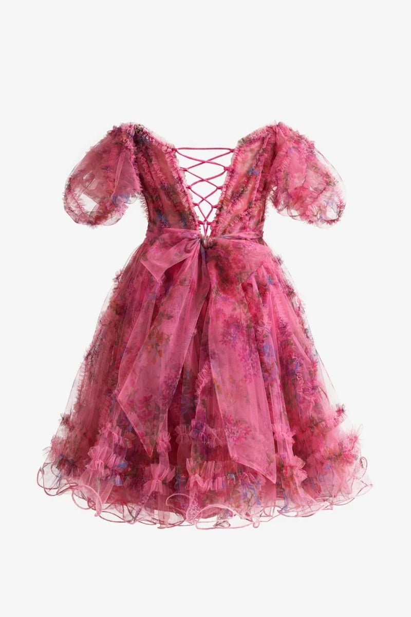 Ivana | Fuchsia A Line Off the Shoulder Printed Homecoming Dress