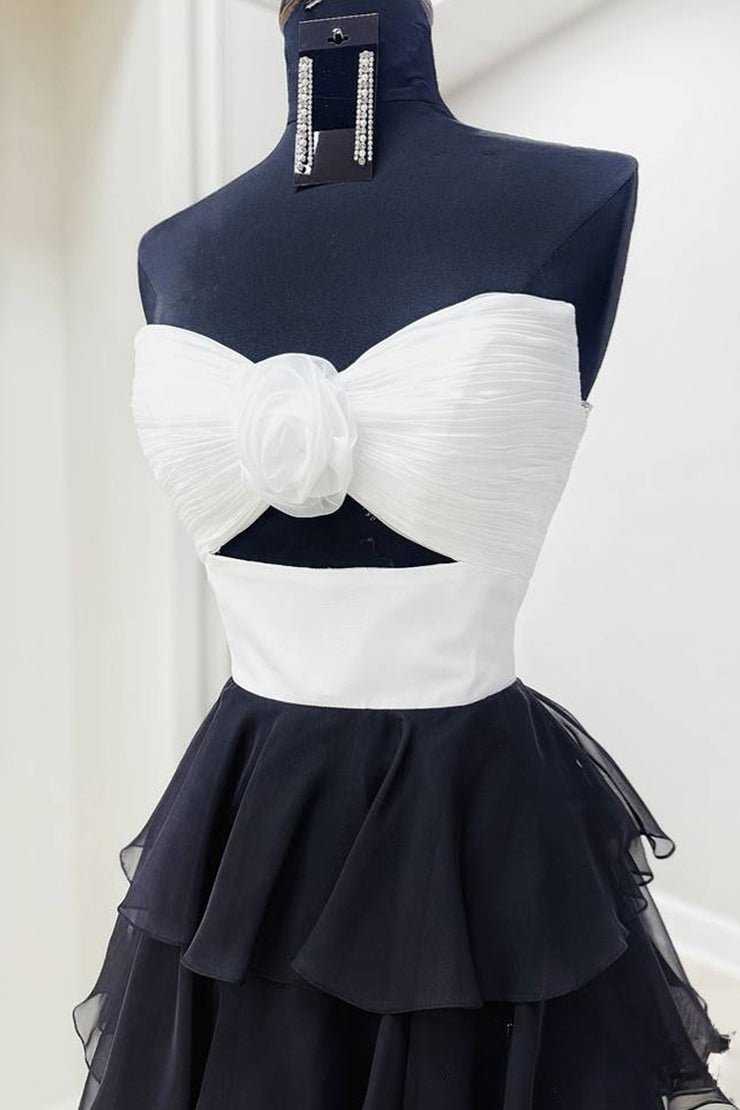 Darlin | A-Line Strapless V-Neck Layered Chiffon Sleeveless Formal Prom Dress