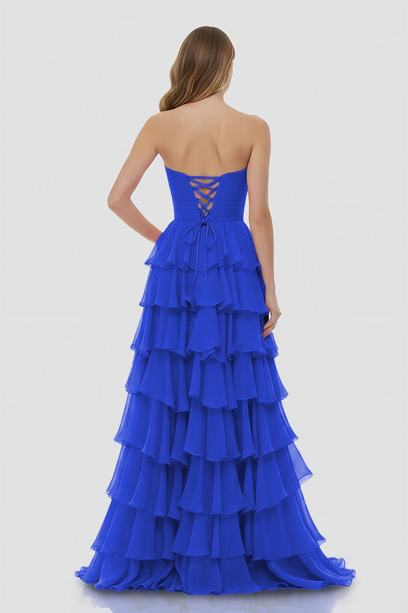 Darlin | A-Line Strapless V-Neck Layered Chiffon Sleeveless Formal Prom Dress