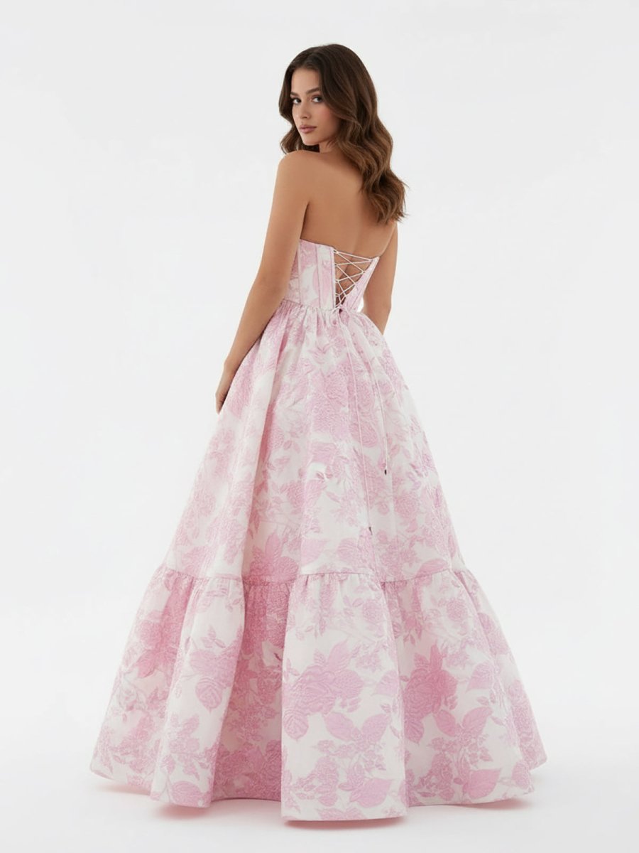 Delice | A-Line Sweetheart Floral Printed Long Prom Dresses