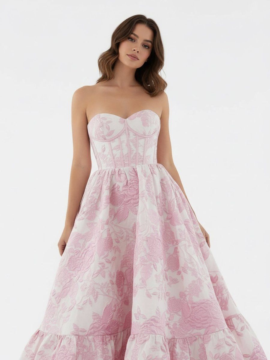 Delice | A-Line Sweetheart Floral Printed Long Prom Dresses