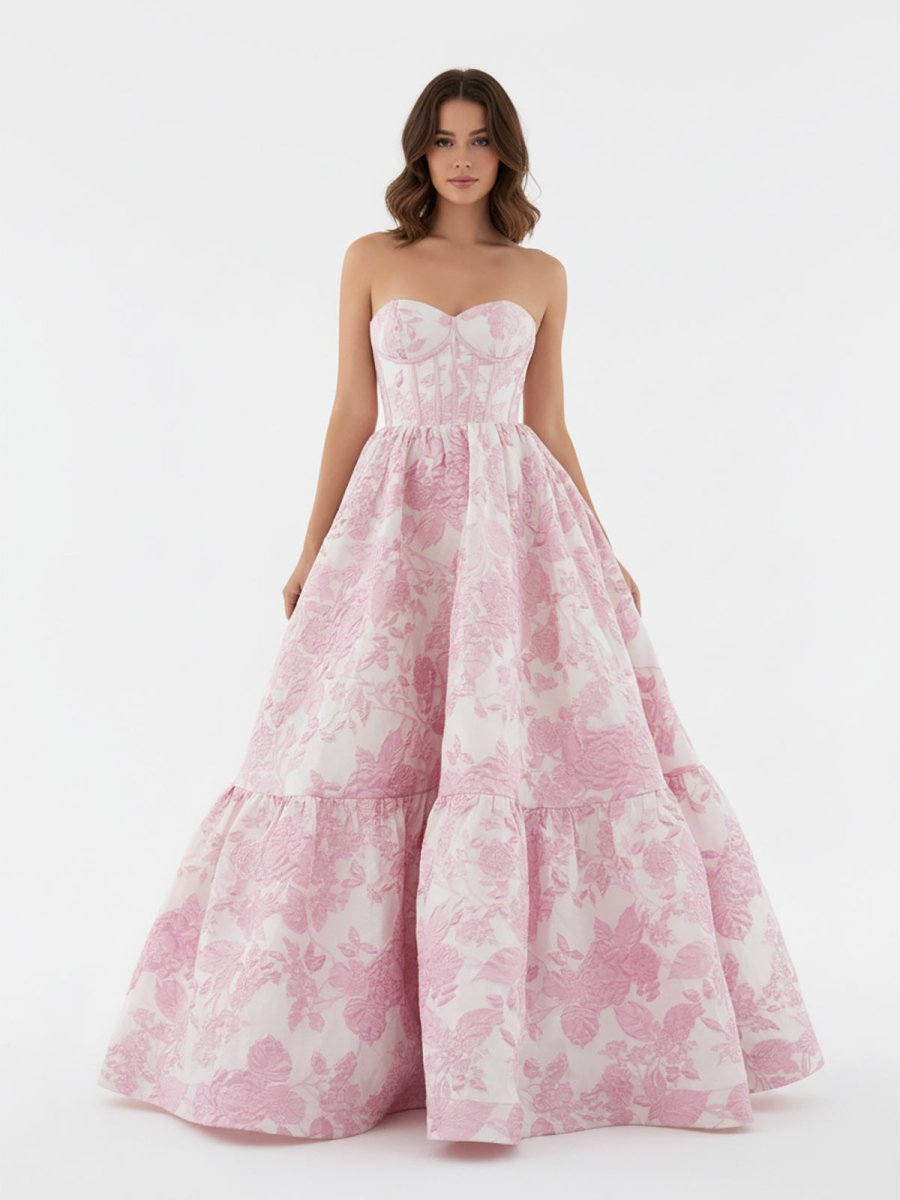 Delice | A-Line Sweetheart Floral Printed Long Prom Dresses