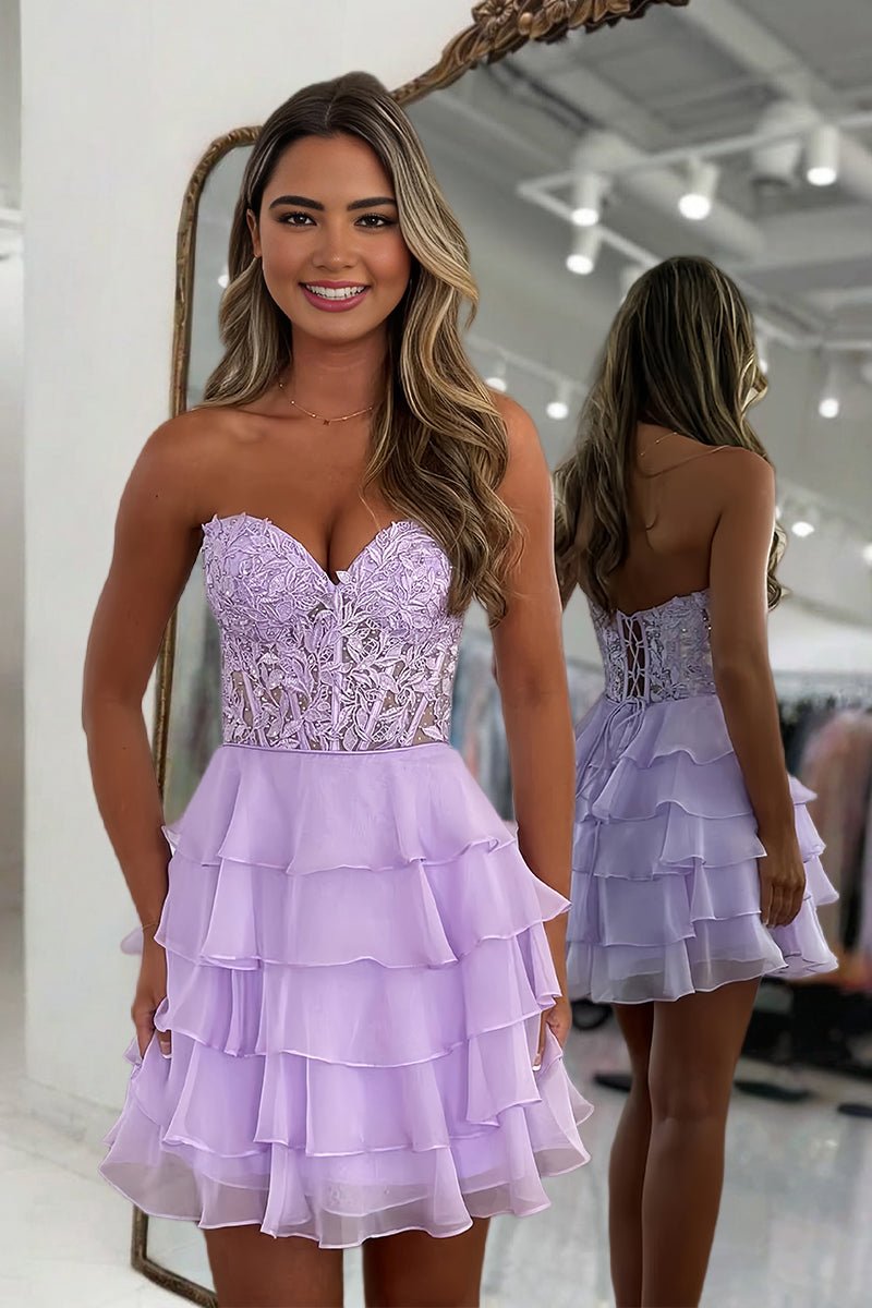 Diana | A-Line Strapless Tiered Corset Short Homecoming Dress with Appliques
