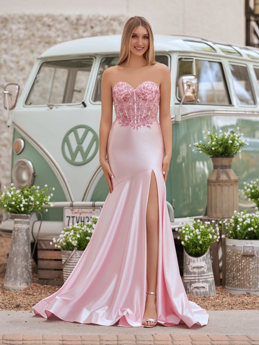 Donya | Mermaid Sweetheart Lace Satin Black Prom Dress with Slit