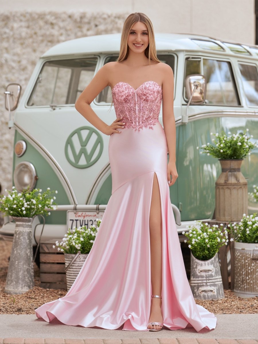Donya | Mermaid Sweetheart Lace Satin Black Prom Dress with Slit