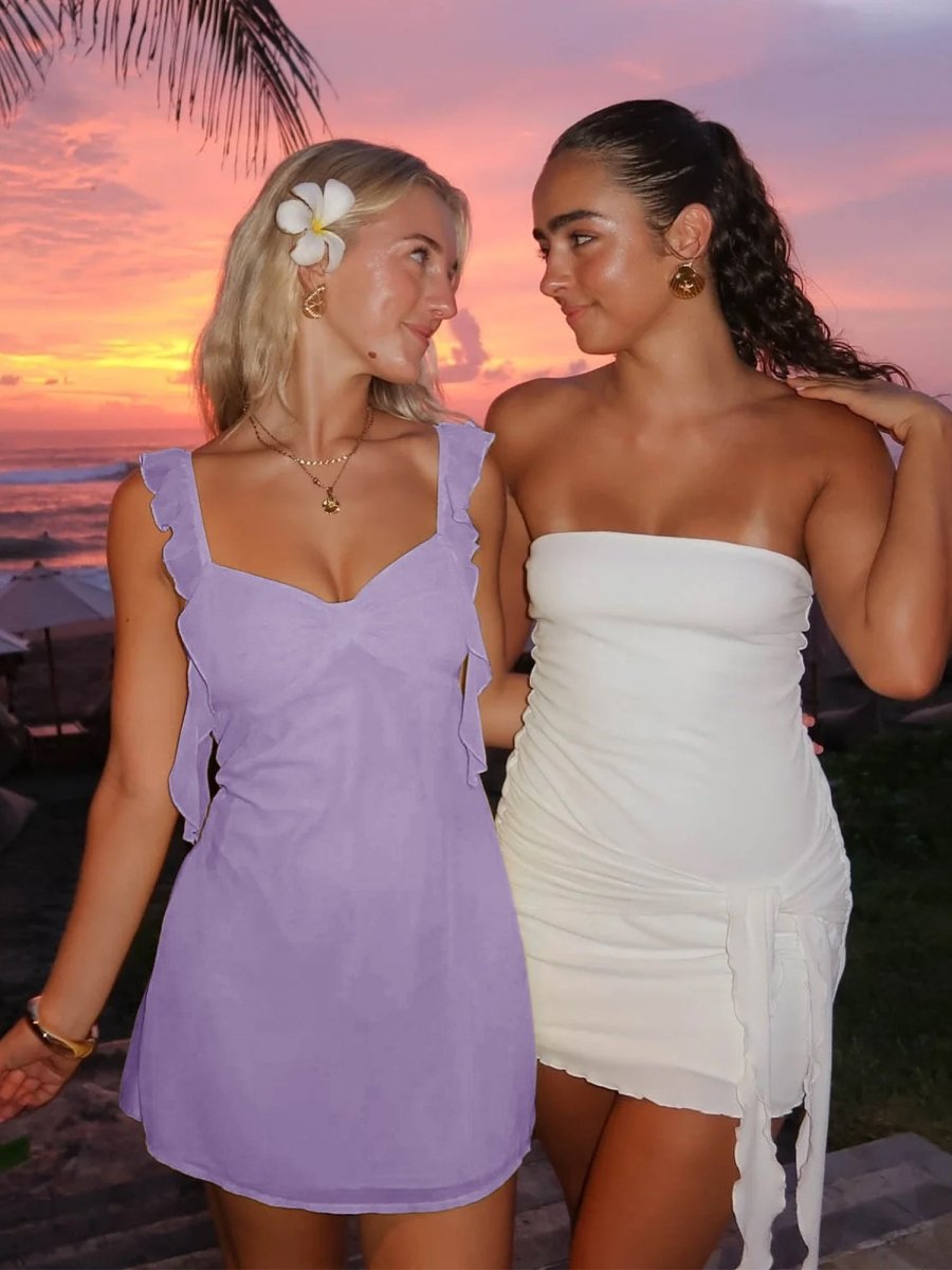 Dovie | Yellow - Sheath Satin V Neck Short Homecoming & Cocktail Dresses with Ruffles