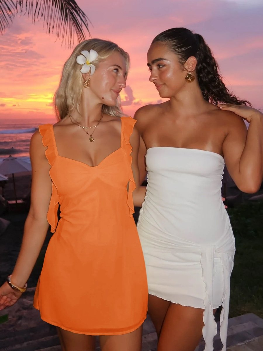 Dovie | Yellow - Sheath Satin V Neck Short Homecoming & Cocktail Dresses with Ruffles