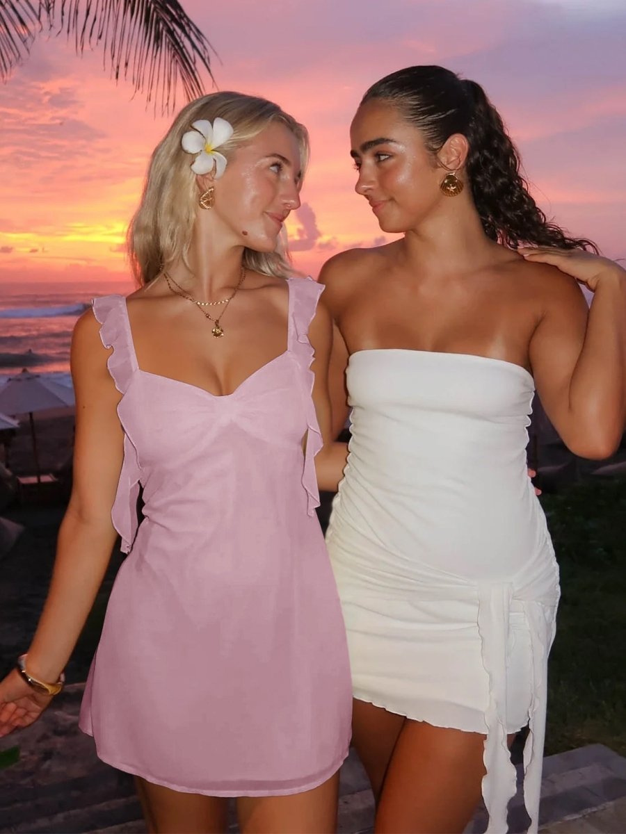 Dovie | Yellow - Sheath Satin V Neck Short Homecoming & Cocktail Dresses with Ruffles