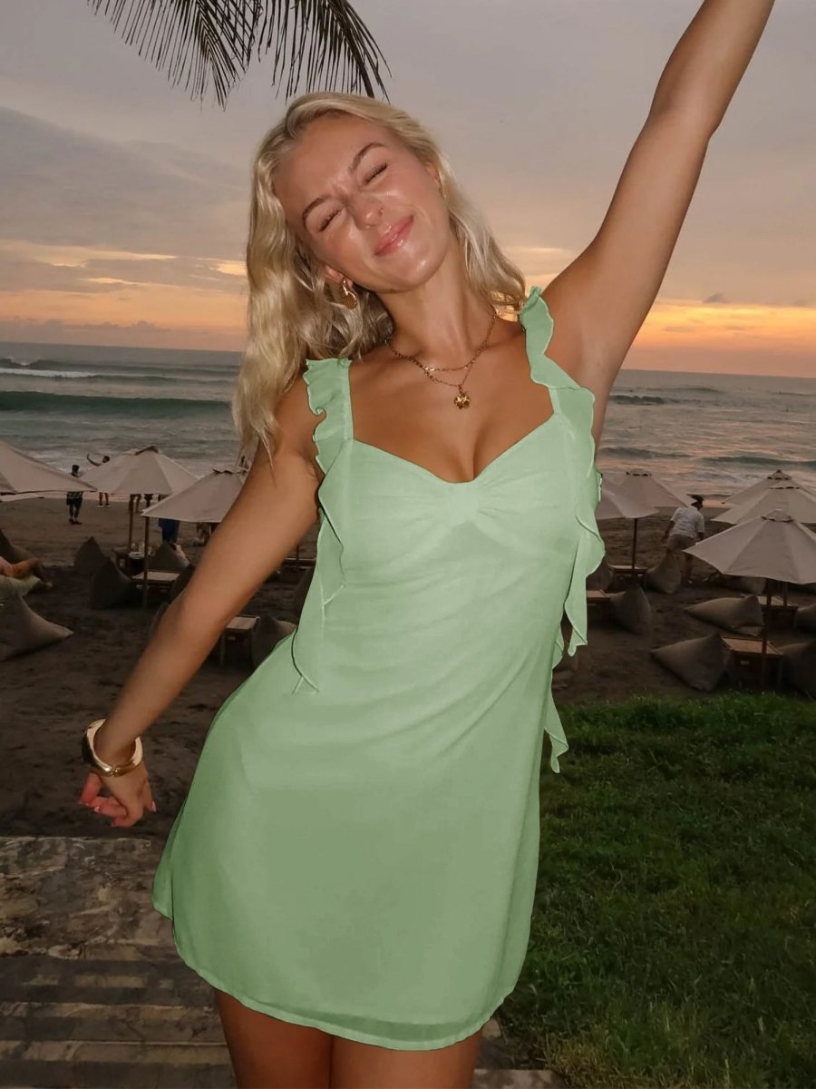 Dovie | Yellow - Sheath Satin V Neck Short Homecoming & Cocktail Dresses with Ruffles