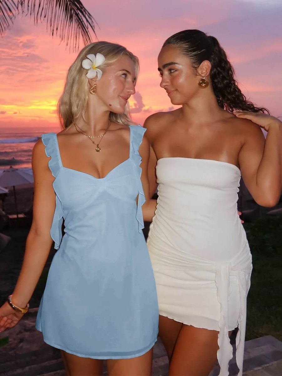 Dovie | Yellow - Sheath Satin V Neck Short Homecoming & Cocktail Dresses with Ruffles