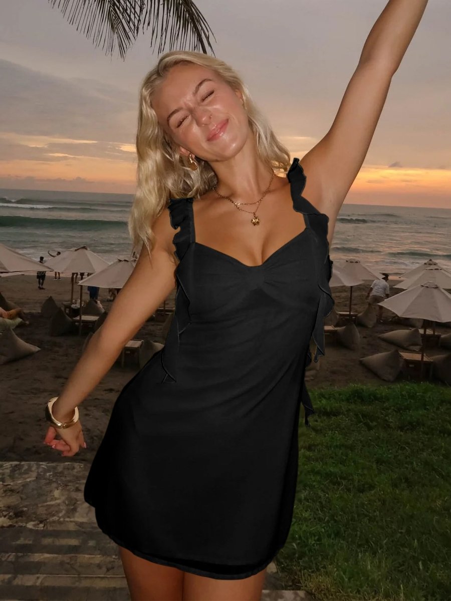 Dovie | Yellow - Sheath Satin V Neck Short Homecoming & Cocktail Dresses with Ruffles