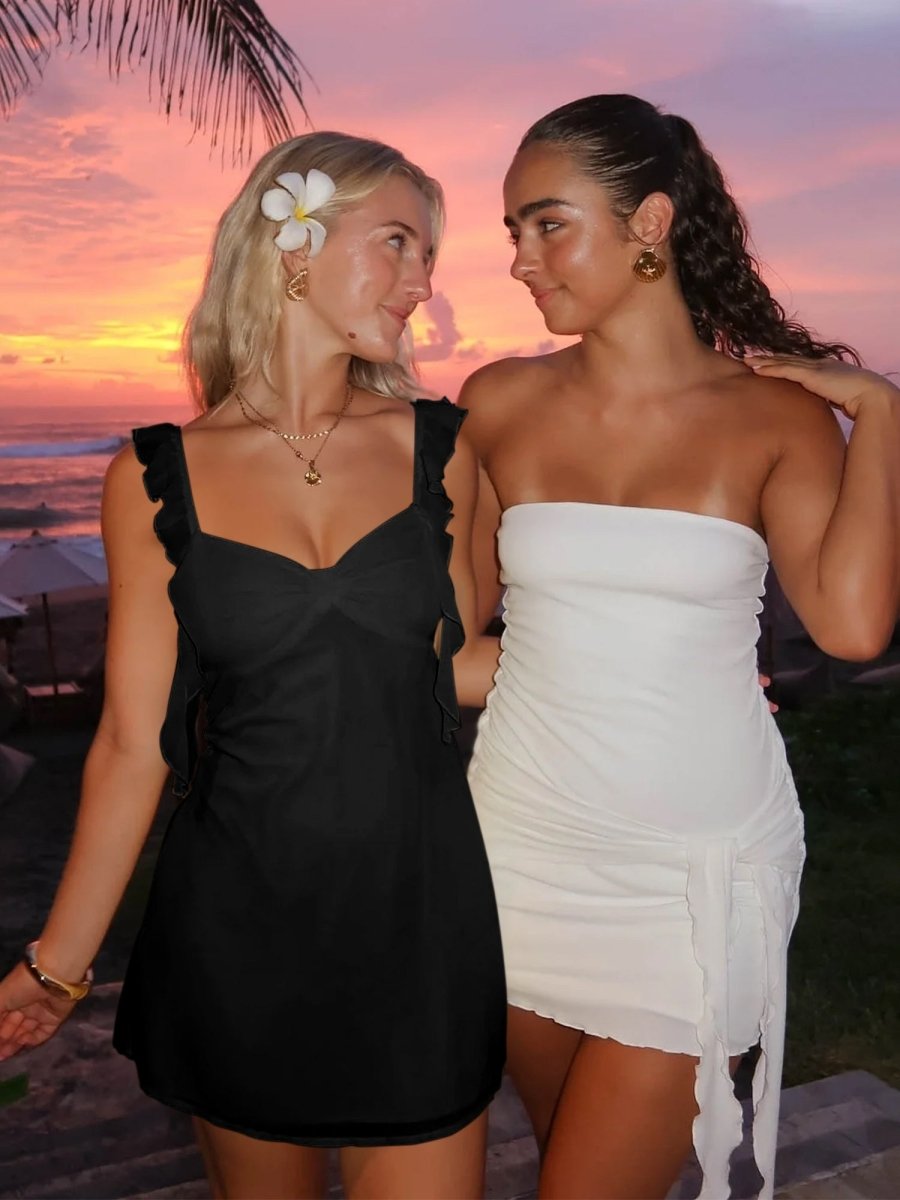 Dovie | Yellow - Sheath Satin V Neck Short Homecoming & Cocktail Dresses with Ruffles