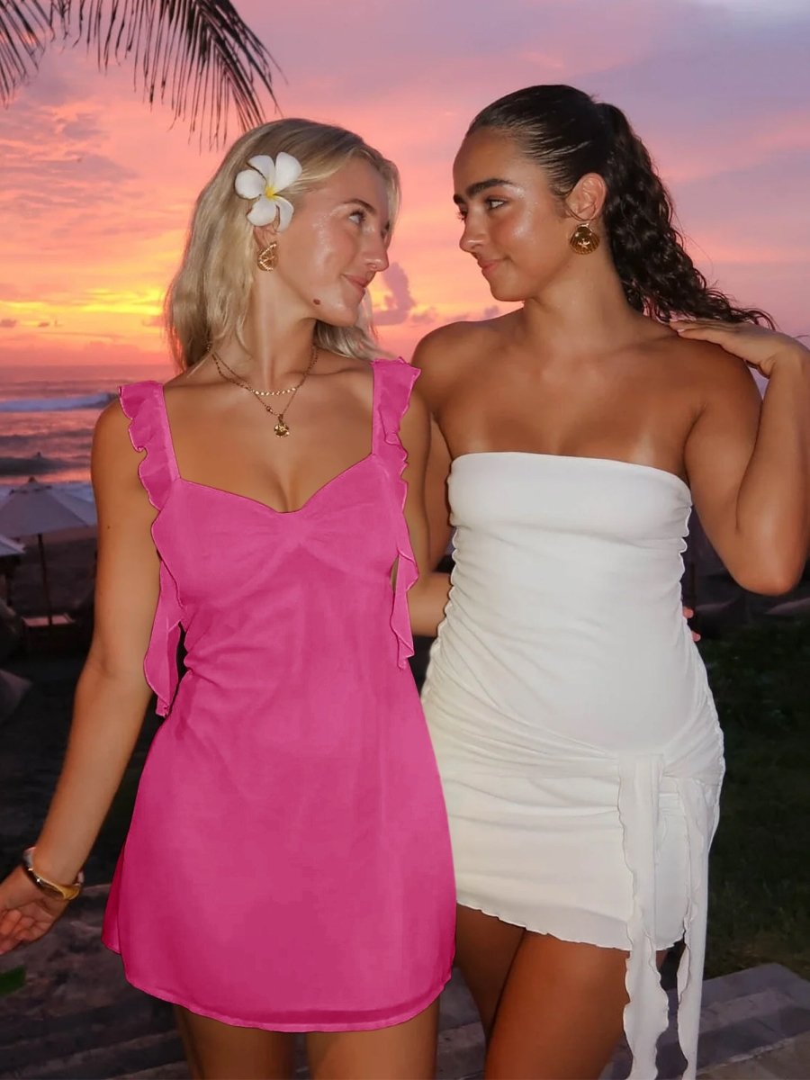 Dovie | Yellow - Sheath Satin V Neck Short Homecoming & Cocktail Dresses with Ruffles