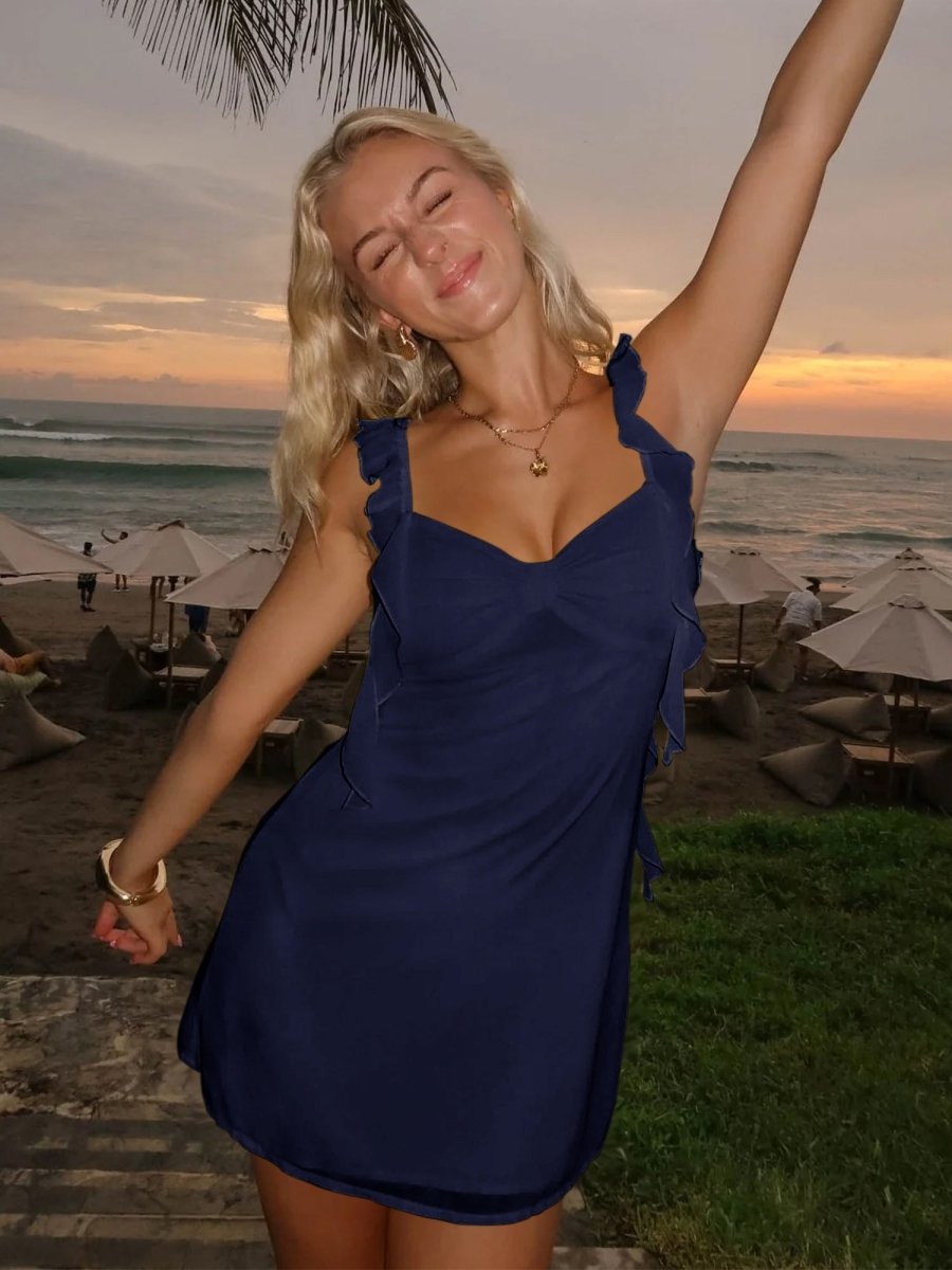 Dovie | Yellow - Sheath Satin V Neck Short Homecoming & Cocktail Dresses with Ruffles