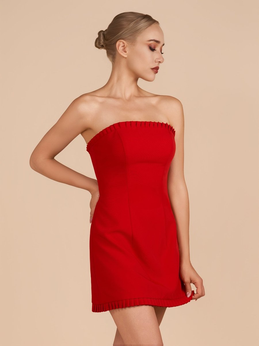 Edna | Red - A-Line Strapless Ruffles Mini Party Dresses