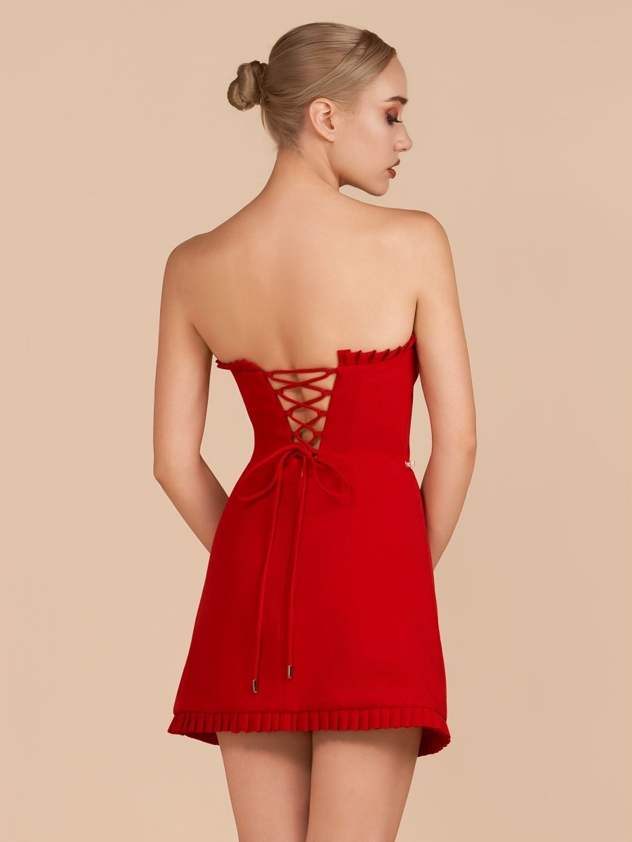 Edna | Red - A-Line Strapless Ruffles Mini Party Dresses